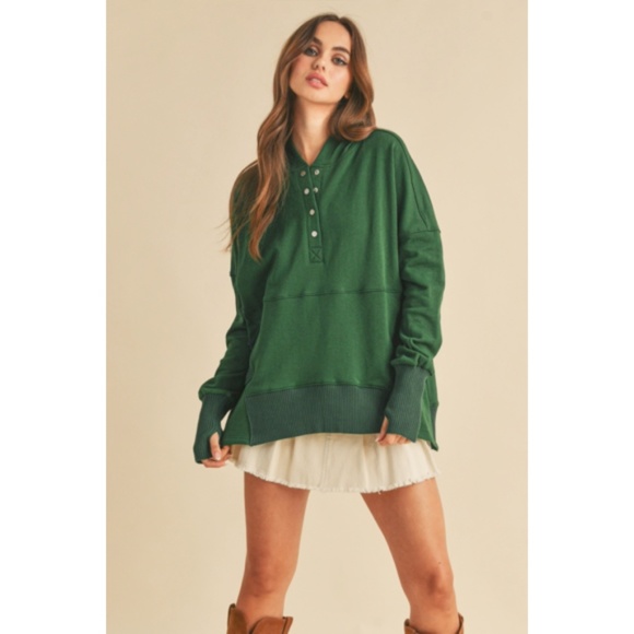 Tops - SOLD OUT Vivi Hunter Green Hooded Hoodie Pullover Warm Sweatshirt w/ Thumbholes